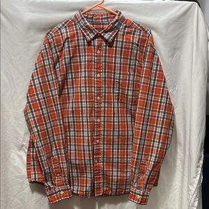 Orange and White Casual Plaid Button Down Shirt